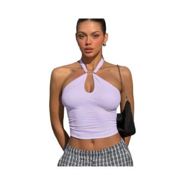 Imagem de Top Cropped Feminino Halter Sem Costas Com Bandagem, Moda Casual De Ve