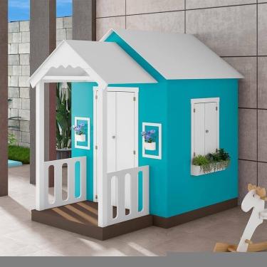 Imagem de Casinha de Brinquedo com Varanda L12 Branco Azul Turquesa em MDF Criança Feliz