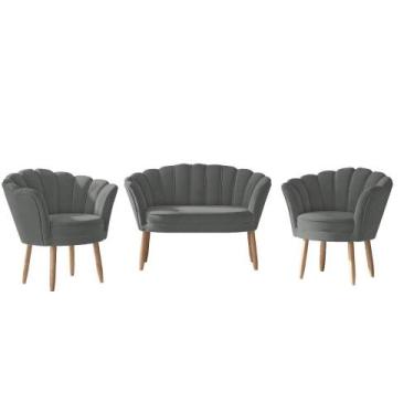 Imagem de Kit 02 Poltronas Flor + Sofá 02 lugares para Sala Balaqui - Balaqui De