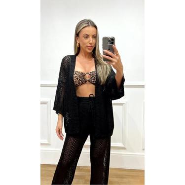 Imagem de Calça Feminina de Tricô Vazada Saída de Praia - Cor Preto - Tamanho M 