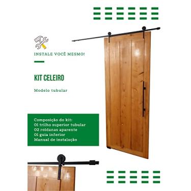 Imagem de Kit p/Porta Celeiro 2 Roldanas Aparente - Tubular 1,00 M - Preto