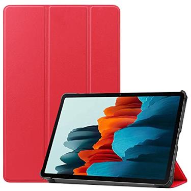 Imagem de Capa do caso da tabuleta. Para Samsung Galaxy Tab S7 11 polegadas 2020 T870 / 875 Tablet Case Lightweight Trifold Stand PC Difícil Coverwith Trifold & Auto Wakesleep (Color : Red)