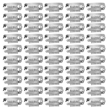 Imagem de Clipes de peruca para prender a peruca sem costura, clipes de peruca para extensões de cabelo, clipes de extensão de cabelo, conjunto de clipes de extensão de cabelo de aço inoxidável DIY 8 dentes de encaixe pente acessórios de peruca 2,8 cm (50 peças) (prata)