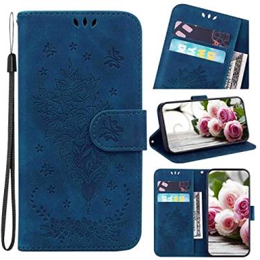 Imagem de MojieRy Capa de telefone carteira fólio para Samsung Galaxy Quantum 2 A82 5G, capa fina de couro PU premium, 2 compartimentos para cartão, capa moderna, azul