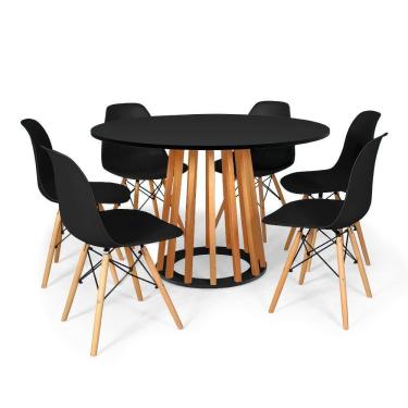 Imagem de Conjunto Mesa De Jantar Talia Amadeirada Preta 120cm Com 6 Cadeiras Eames Eiffel - Preto