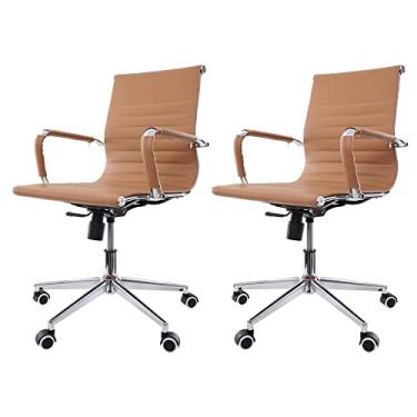 Imagem de Kit 2 Cadeiras De Escritório Simples Ergonômica Secretária Confortável Diretor Com Regulagem de Altura Stripes Caramelo
