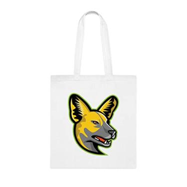 Imagem de Bolsa de mascote de cachorro selvagem africano, presente de cachorro selvagem africano, aniversário selvagem africano bolsa de ombro selvagem africana, bolsa reutilizável selvagem africana, Branco