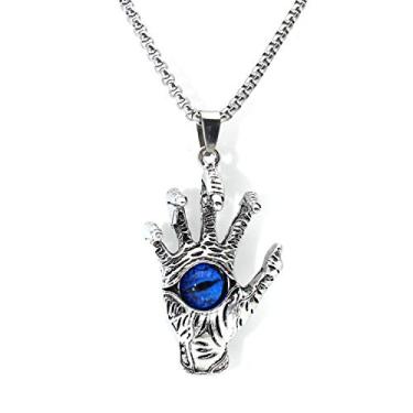 Imagem de Colar de garra de dragão para homens, colar vintage com pingente de olho turco de garra de dragão com corrente de 65 cm, colar de mão de caveira de demônio gótico, colar de hip hop, joia de olho de dragão punk presente para homens meninos, Metal, Não conhecido