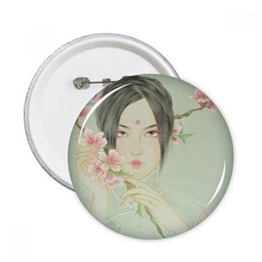 Imagem de Broche redondo de aquarela chinesa de flor de pêssego, 5 peças