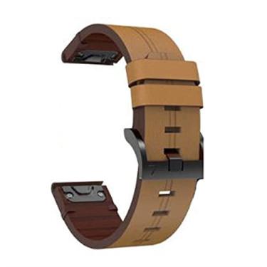 Imagem de HAZELS Pulseira de relógio QuickFit de couro para Garmin Fenix 7X 6X 5X 3 3HR Pulseira para Garmin Fenix 7 6 5 935 945 Relógio 22 26mm Pulseira (Cor: Marrom claro, Tamanho: 26mmFenix 5X 3 3hr)