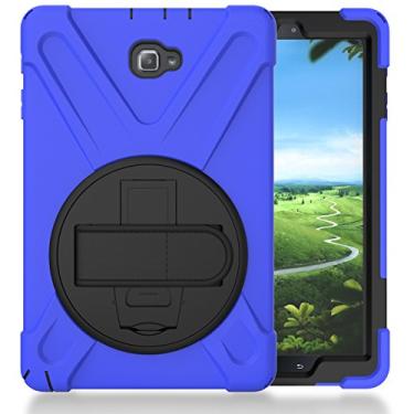 Imagem de Capa para Samsung Galaxy Tab A 10,1 polegadas P580 P585 P588, capa de silicone protetora à prova de choque de grau militar com suporte giratório de 360° e alça de mão (azul)