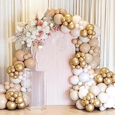 Imagem de Kit de arco de balão, SCMDOTI Kit de balão de ouro branco bege e balão de damasco duplo para festa boho, decoração de chá de bebê, aniversário, casamentos, gênero neutro revela decoração de festa