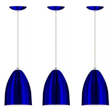 Imagem de Kit 3 Lustre Pendente Luminária Cone Alumínio Azul Metalico - Marryluz