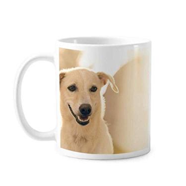 Imagem de Caneca branca de cerâmica com imagem de cachorro sorriso, copo de porcelana para café