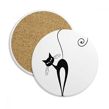 Imagem de Inclinável cabeça gato preto Halloween animal contorno copo copo copo proteção mesa pedra absorvente