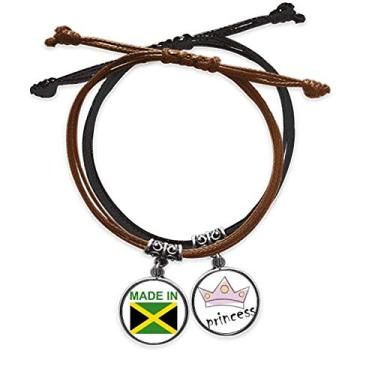 Imagem de DIYthinker Pulseira de couro feita na Jamaica Country Love com corrente de mão e pulseira de princesa