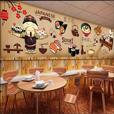 Imagem de Papel de parede com tema de culinária japonesa Hd com desenho pintado à mão, papel de parede 3D para restaurante de sushi, decoração industrial, 3D 400 cm (C) × 280 cm (A)