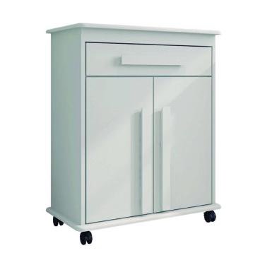Imagem de Armário Balcão Multiuso 2 Portas 1 Gaveta com Rodízios Chile Branco RV Móveis