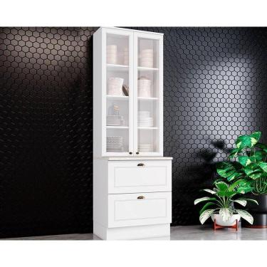 Imagem de Paneleiro De Cozinha Modulado Cristaleira Americana 2 Portas C/ Vidro E 2 Gavetas Branco - Henn