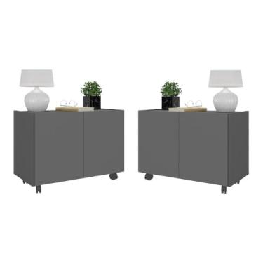 Imagem de Kit 2 Mesas de Cabeceira com Rodízios 2 Portas Multimóveis Mp4136 Grafite