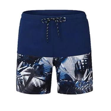 Imagem de Bestgift Conjuntos Rash Guard masculinos de manga comprida, protetor solar, secagem rápida, roupa de surf, fato de mergulho com snorkeling azul marinho, calções XL