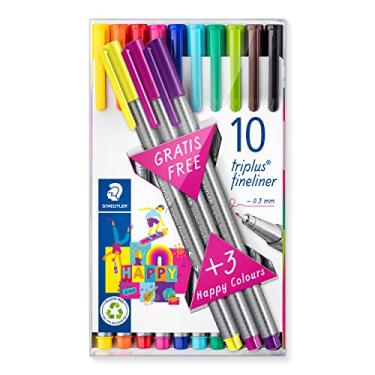 Imagem de STAEDTLER Caneta Ponta Fina Triplus Fineliner 0.3mm Estojo 13 Cores Sortidas - 334 TB13 - Corpo Ergonômico Triangular – Ideal para Escrita e Bullet Journal