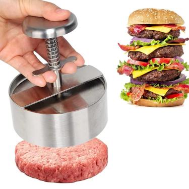 Imagem de XIDUOFU Prensa de hambúrguer, hambúrguer ajustável de aço inoxidável Prensa de hambúrguer antiaderente com botão de mola, fácil liberação de hambúrguer, perfeito para casa, comida de rua, churrasco - livre de BPA