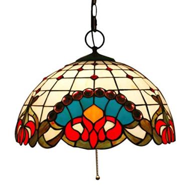 Imagem de Lâmpada suspensa estilo Tiffany em vitral de 16 polegadas, lustre antigo, luminária para sala de jantar, cozinha, corredor, corredor, 3 luzes, luminária pendente de teto, 110-240V, E27, B1