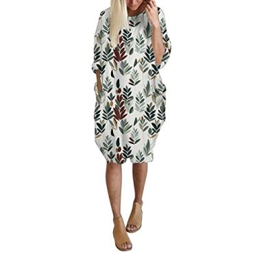 Imagem de Vestido túnica de manga longa curta tamanho grande plus size vestido de camiseta midi largo com bolsos para vestido de manga comprida frente única, Vinho, G