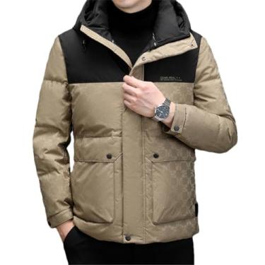 Imagem de BoShiNuo Jaqueta de inverno masculina casual de meia-idade com mangas removíveis e capuz jaqueta grossa, Caqui, G