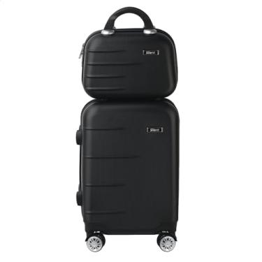 Imagem de Kit Mala de Bordo Silent Ipanema + Frasqueira - Padrão ANAC | Rígida em ABS | 4 Rodas Duplas 360° | Cadeado Numérico Integrado | Leve e Resistente (Preto)