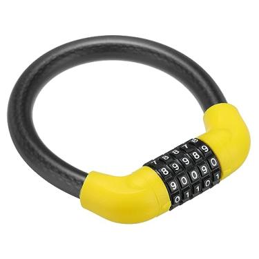 Imagem de PATIKIL Trava de bicicleta combinada de 3 metros, mini cabo de aço portátil de 5 dígitos, cadeado de código de combinação redefinível para uso ao ar livre em bicicleta, amarelo