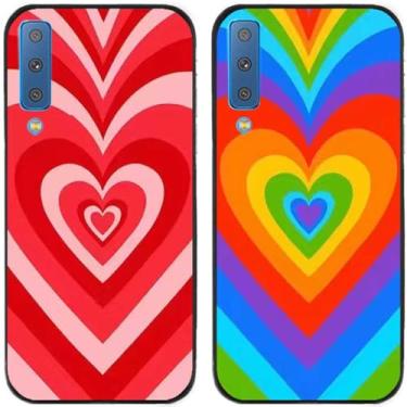 Imagem de 2 pçs colorido amor coração impresso TPU gel silicone capa de telefone traseira para Samsung Galaxy todas as séries (Galaxy A7 2018)