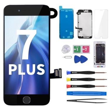 Imagem de CYKJGS Substituição de tela preta para iPhone 7 Plus de 5,5 polegadas montada com câmera frontal com botão Home, fone de ouvido, protetor de tela e sensor de proximidade e kit de ferramentas de reparo