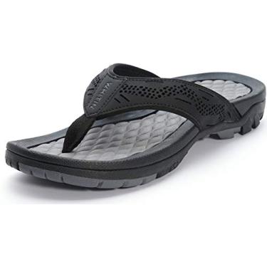 Imagem de WHITIN Chinelo masculino | Sandálias de dedo para uso ao ar livre | Suporte de arco | Antiderrapante, Preto, 46