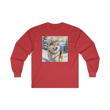 Imagem de Chinook 'Sled Dog' Camiseta clássica de algodão de manga comprida, Vermelho, XXG