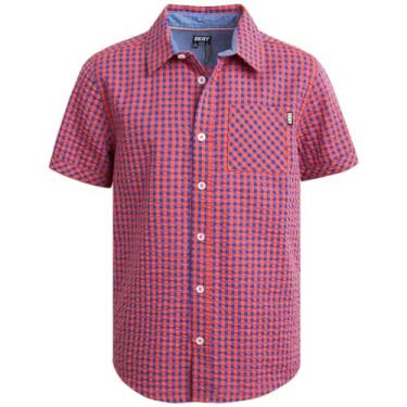 Imagem de DKNY Camisa para meninos - Camisa de botão de manga curta de ajuste clássico - Camisa casual com gola para meninos (4-20), Coral vivo, 5