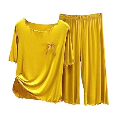 Imagem de Conjuntos de lingeries juvenis, camisetas, shorts, pijamas para mulheres, conjuntos de lingerie combinando, B-584 amarelo mostarda, G