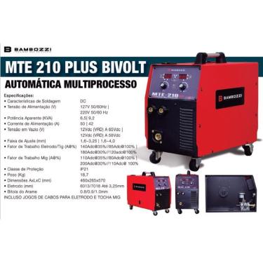 Imagem de Máquina Solda Mig Multiprocesso Mte 210 Plus Bivolt Bambozzi