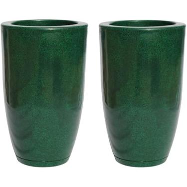 Imagem de Kit 2 Vasos Coluna Luxo Polietileno Jardim Planta Sala 50cm Estilo Vietnamita (Verde Premium)