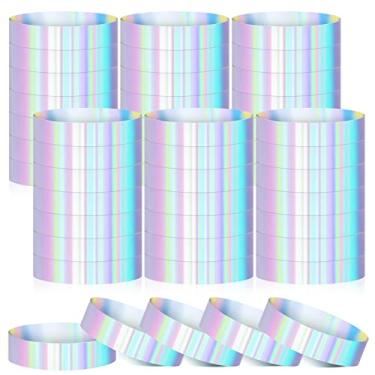 Imagem de Pacote com 500 pulseiras de plástico holográfico pulseiras de papel à prova d'água para eventos, pulseiras neon para parques aquáticos, shows, festivais, festas, conferências, admissão de segurança (prata, clássico)