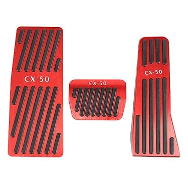 Imagem de LEXLEY 3 peças antiderrapantes de alumínio freio a gás morto, capas de pedal de acelerador automático sem perfuração apenas para Mazda 2023 2024 CX-50-RED
