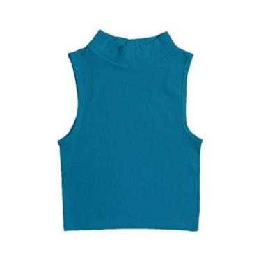 Imagem de Blusa Feminina Cropped Canelado Gola Alta Sem Manga Cavado Regata-Feminino