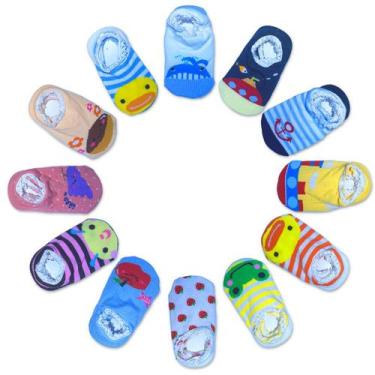 Imagem de Kit 10 Pares Meia Infantil Bebê Antiderrapante De Bichinhos - Neoimp