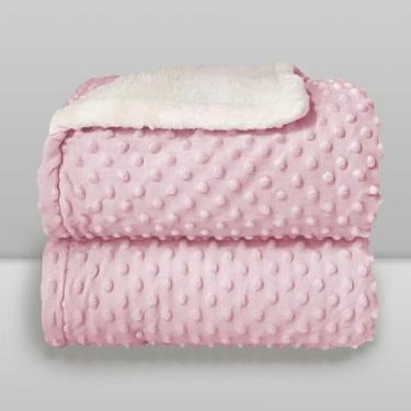 Imagem de Cobertor Donna Laço Bebê Plush com Sherpa Dots Bolinhas, Rosa Bebe, 90
