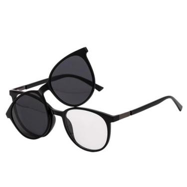 Imagem de Armação Óculos Clipon 2 Em 1 Grau Redondo Amsterdã Preto - Shark Óculo