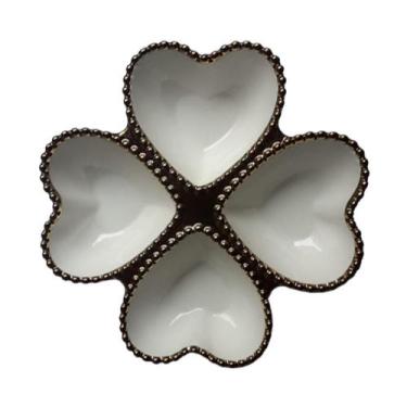 Imagem de Kit Porta Bijuterias Cerâmica Trevo Coração - Branco Dourado - Cedros 