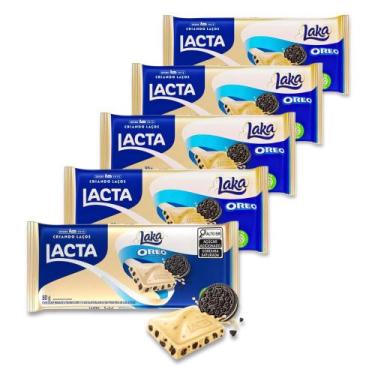 Imagem de Chocolate Branco Laka Oreo Lacta Kit 5 barras de 80g