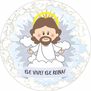 Imagem de Painel de Lona Redondo Santinhos Católicos Páscoa Jesus Ressuscitado -