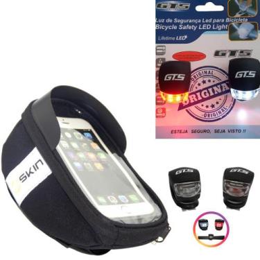 Imagem de Bolsa Para Smartphone Celular e Acessórios Bike + Par Sinalizador - Sk